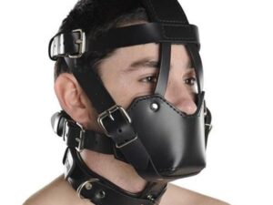 Черный кожаный бдсм намордник с прочными ремнями