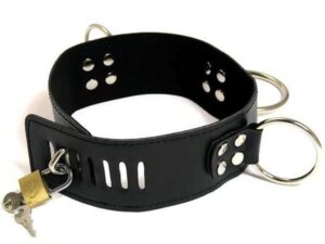 Широкий черный кожаный ошейник
