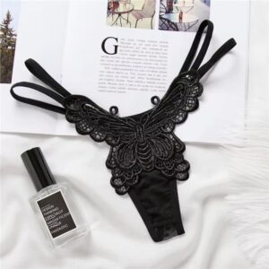 чорні мереживні трусики-стрінги з метеликом