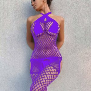фіолетовий еротичний бодістокінг із сітки